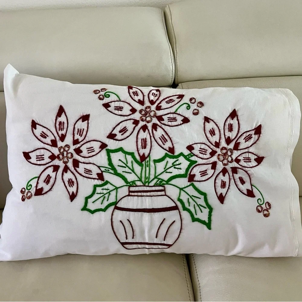 Festive Floral Embroidered Throw Pillows - Set of 2 18/25 Inches